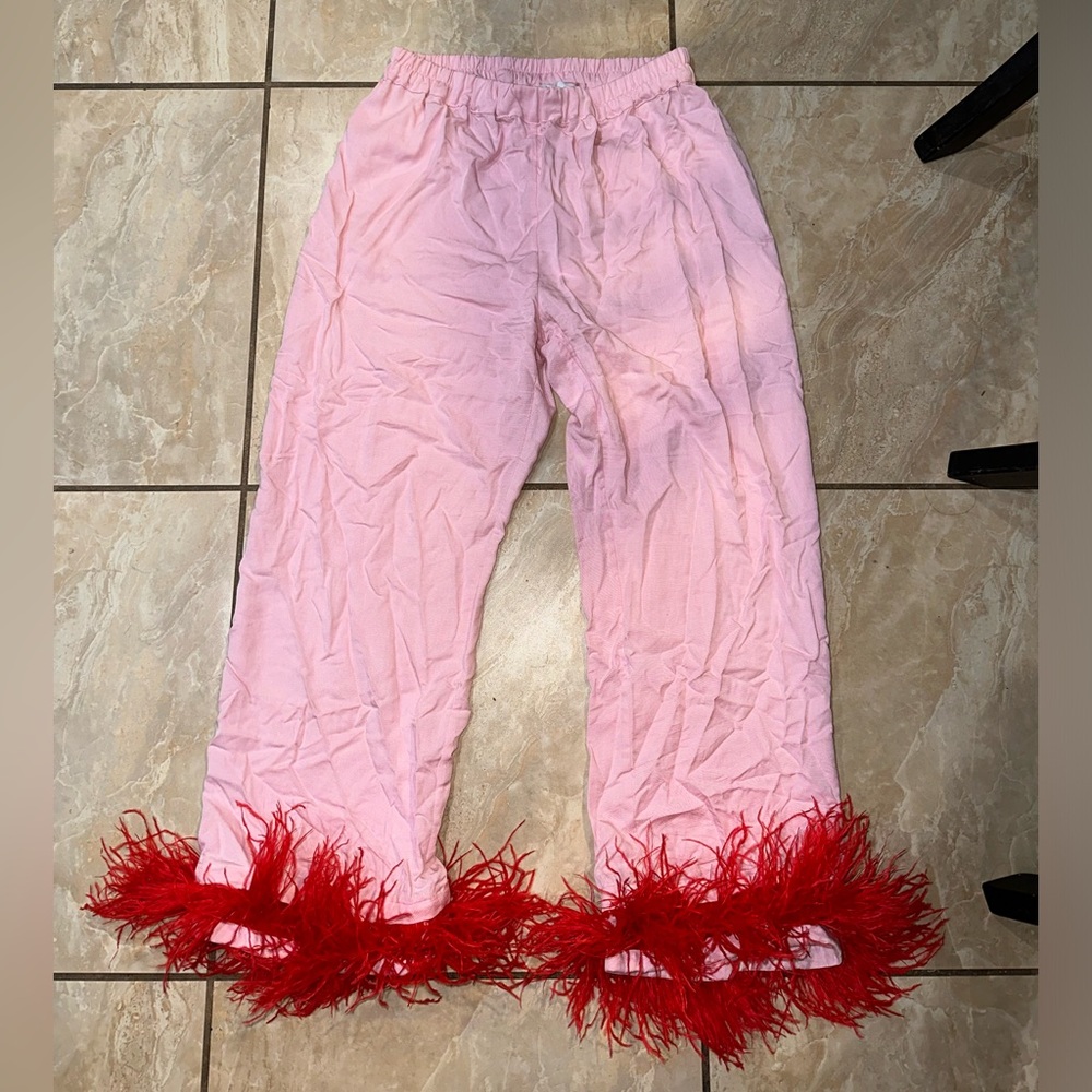 Pink Feather Trim SLEEPER Pajamas Size L
